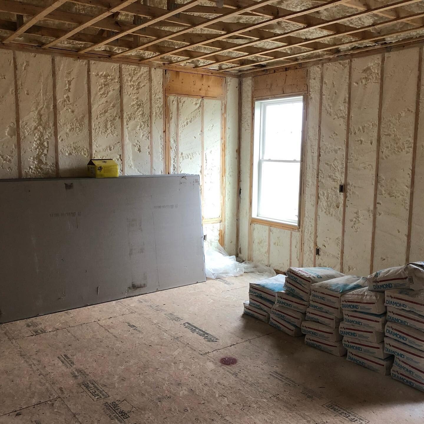 Open-cell spray foam insulation in walls and ceiling